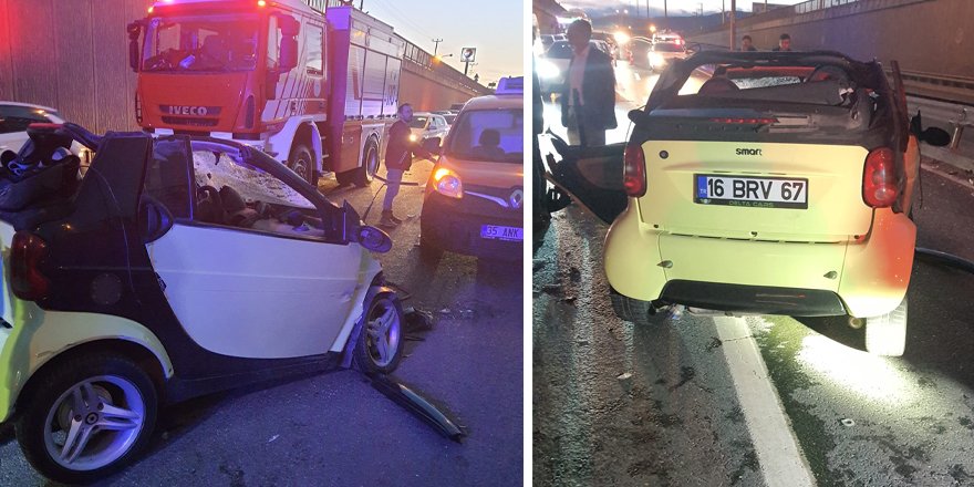 Tır’a arkadan çarptı araç içerisinde sıkıştı