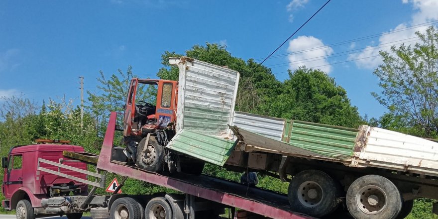 Parke taşı yükü kamyon devrildi 1 kişi yaralandı
